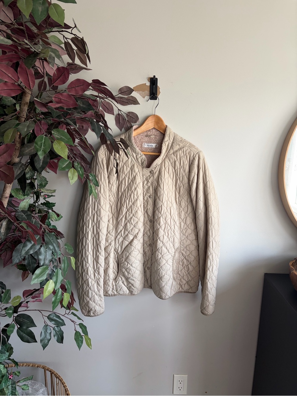 Ricki's Quilted Beige Puffer Jacket with Sherpa Trim